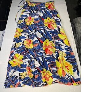 NWT Alya Womens Tropical Floral Asymetrical Maxi Wrap Skirt Sz L Beach Summer